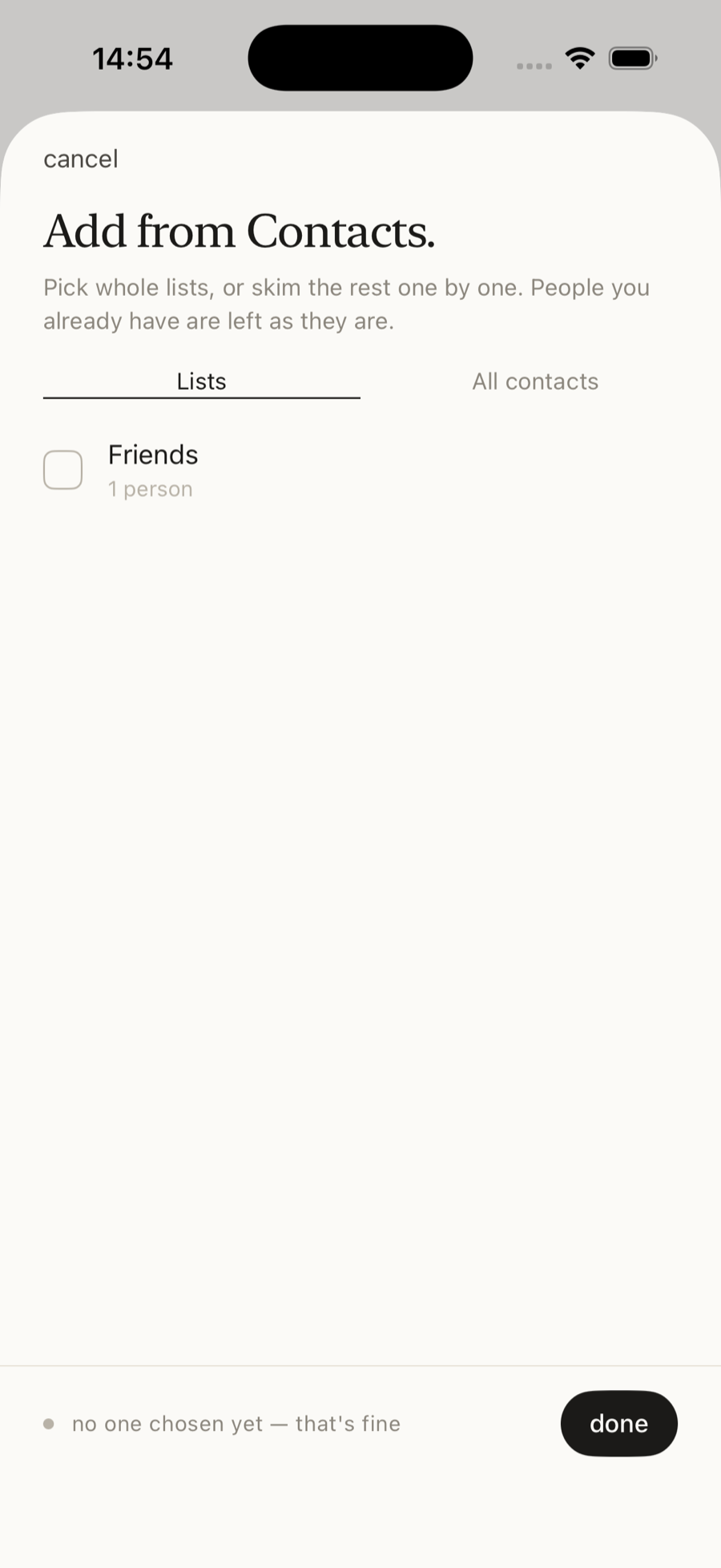 Choosing a whole contacts list